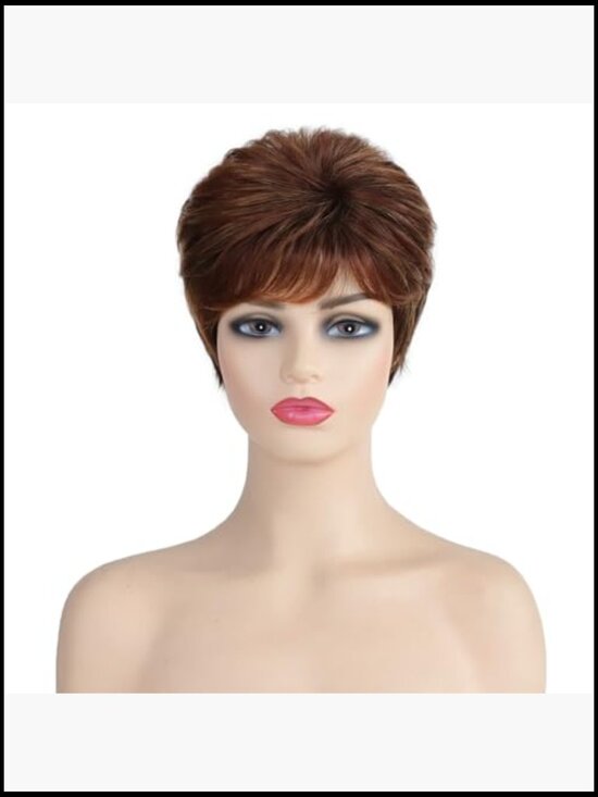 Short Pixie Cut Wig Synthetic Layered with Bangs Heat Resistant Fluffy